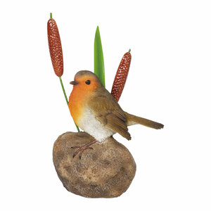 Vivid Arts Robin on Stone/Bulrush 20cm