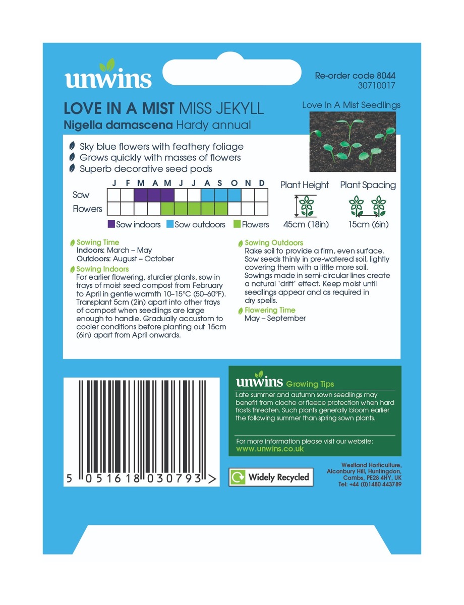 Unwins Love In A Mist Miss Jekyll